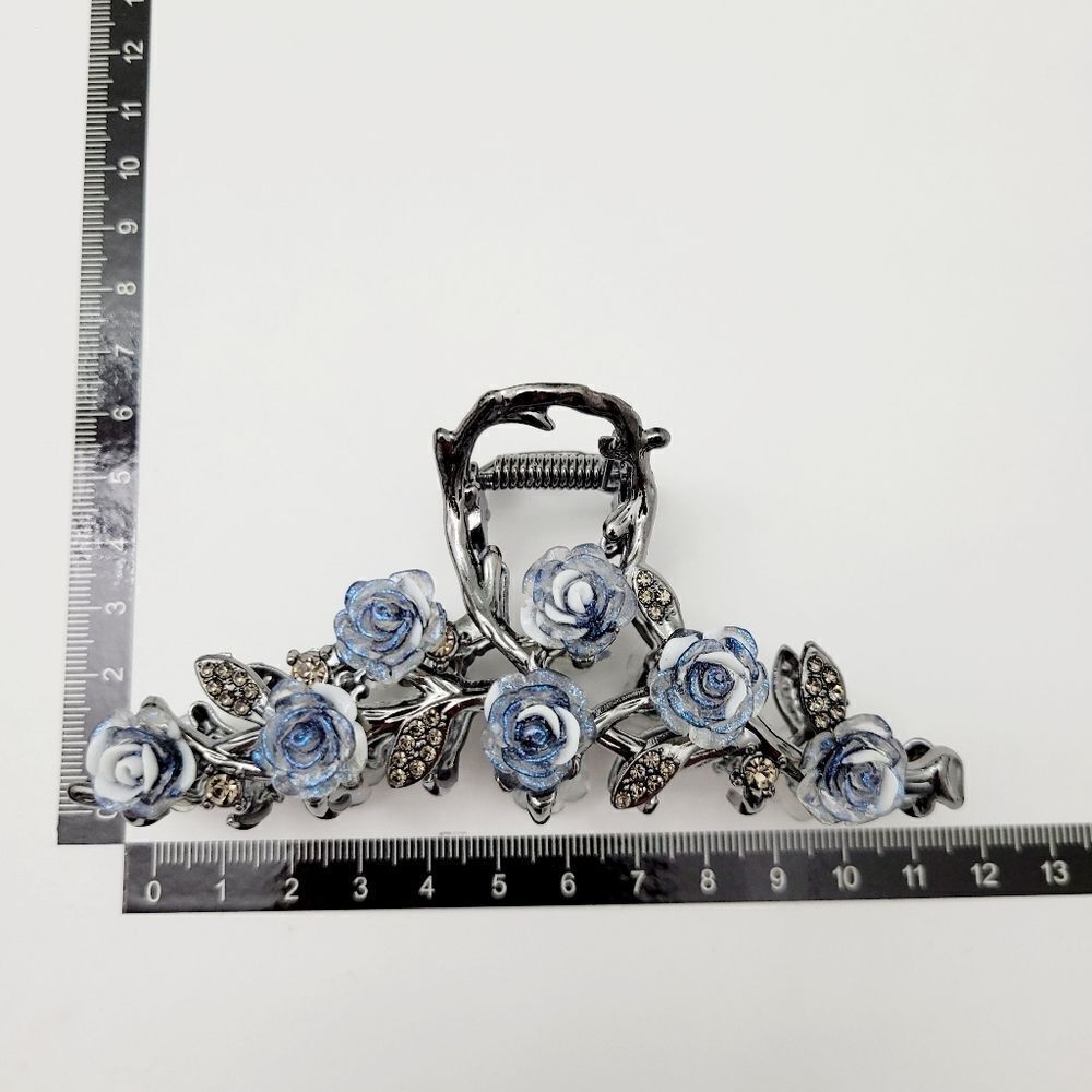 Brand New Titanium Blue Rose Rhinestone Hair Claw Clips - Picture 8 of 8